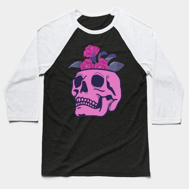 skull with flowers Baseball T-Shirt by purplecrowshub